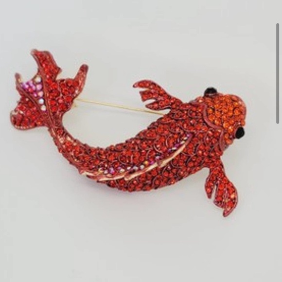 Red & Orange Austrian Crystal Red
Enamel Gold Koi Fish Brooch Pendant - Picture 3 of 7